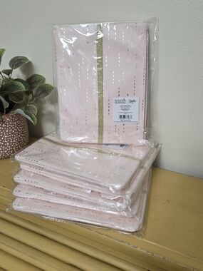 Lot Of 6 Pink And Gold Soft Pouches. Zipper Closing And Outside Pocket. New.